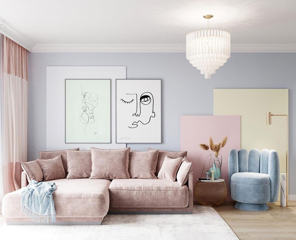Bộ ghế sofa màu hồng đất bằng vải nhung