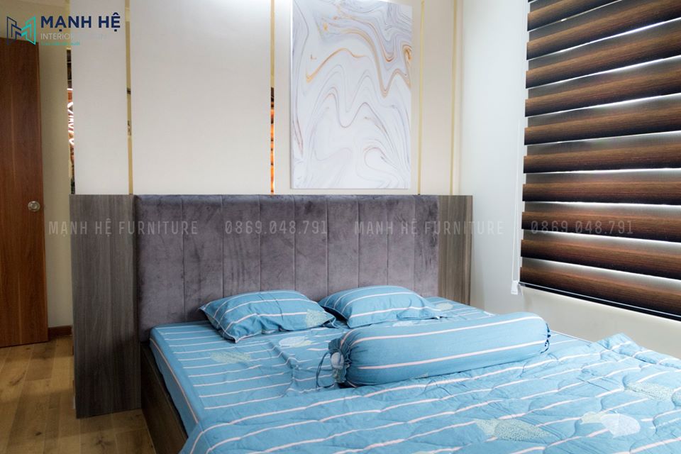 Vách ốp gỗ đầu giường phòng ngủ