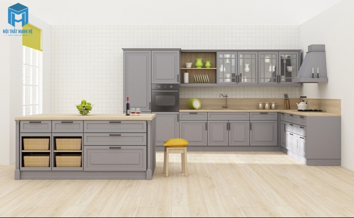bàn đảo bếp màu xám
