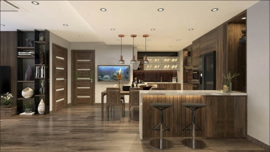 Lựa chọn loại vật liệu quầy bar đồng bộ với không gian khách và bếp