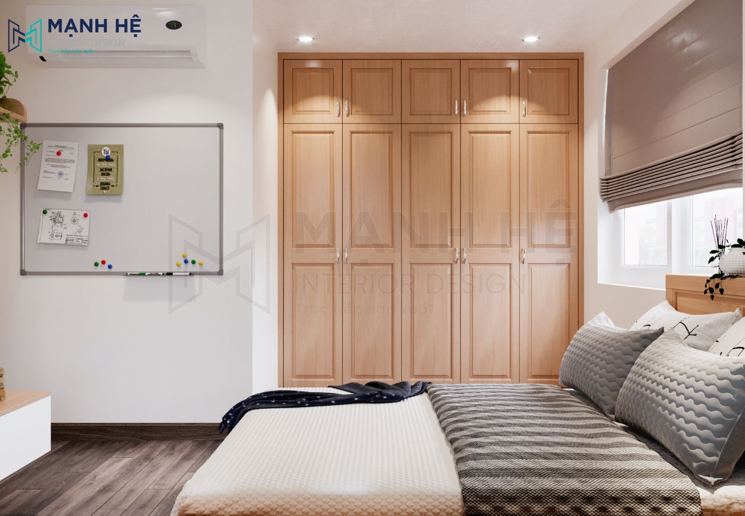 Tủ quần áo âm tường gỗ tự nhiên giúp tối ưu diện tích căn phòng