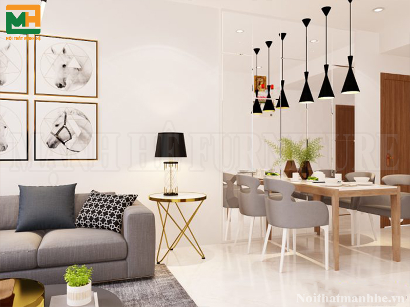 thiết kế nội thất phòng khách liền bếp
