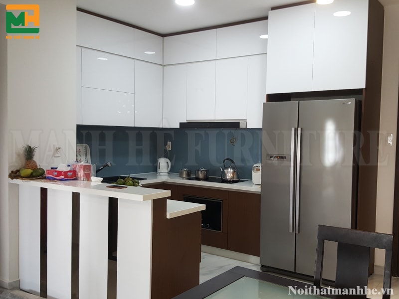 Phòng bếp gỗ Acrylic và gỗ Melamine