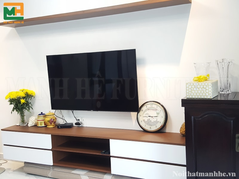 Thi công kệ tivi phòng khách đơn giản