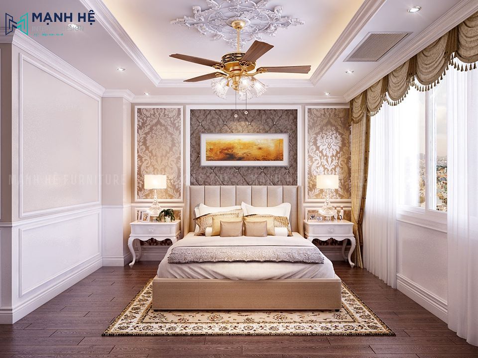 Giường ngủ gỗ tự nhiên sơn trắng đơn giản