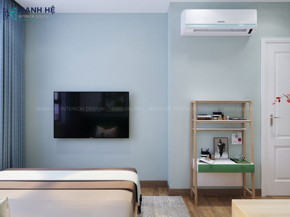 Mẫu thiết kế nội thất phòng ngủ tone màu xanh lá tươi mát