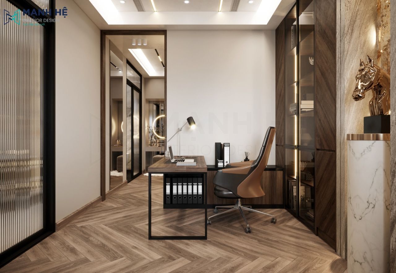 Kết hợp thêm chất liệu kính cho nội thất không gian này