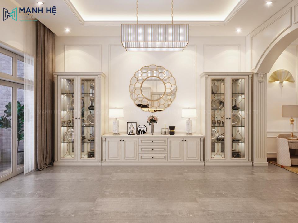 Hệ tủ trang trí phòng khách bếp biệt thự