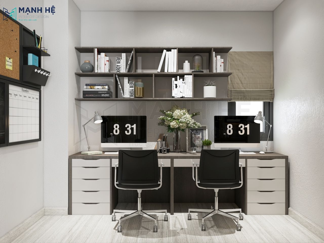 Thiết kế bàn làm việc đôi trong phòng ngủ