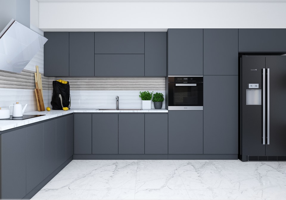 Tủ bếp laminate xanh đen TB14