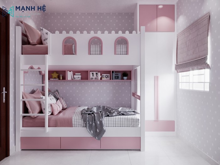 Giường tầng màu hồng trắng GT086