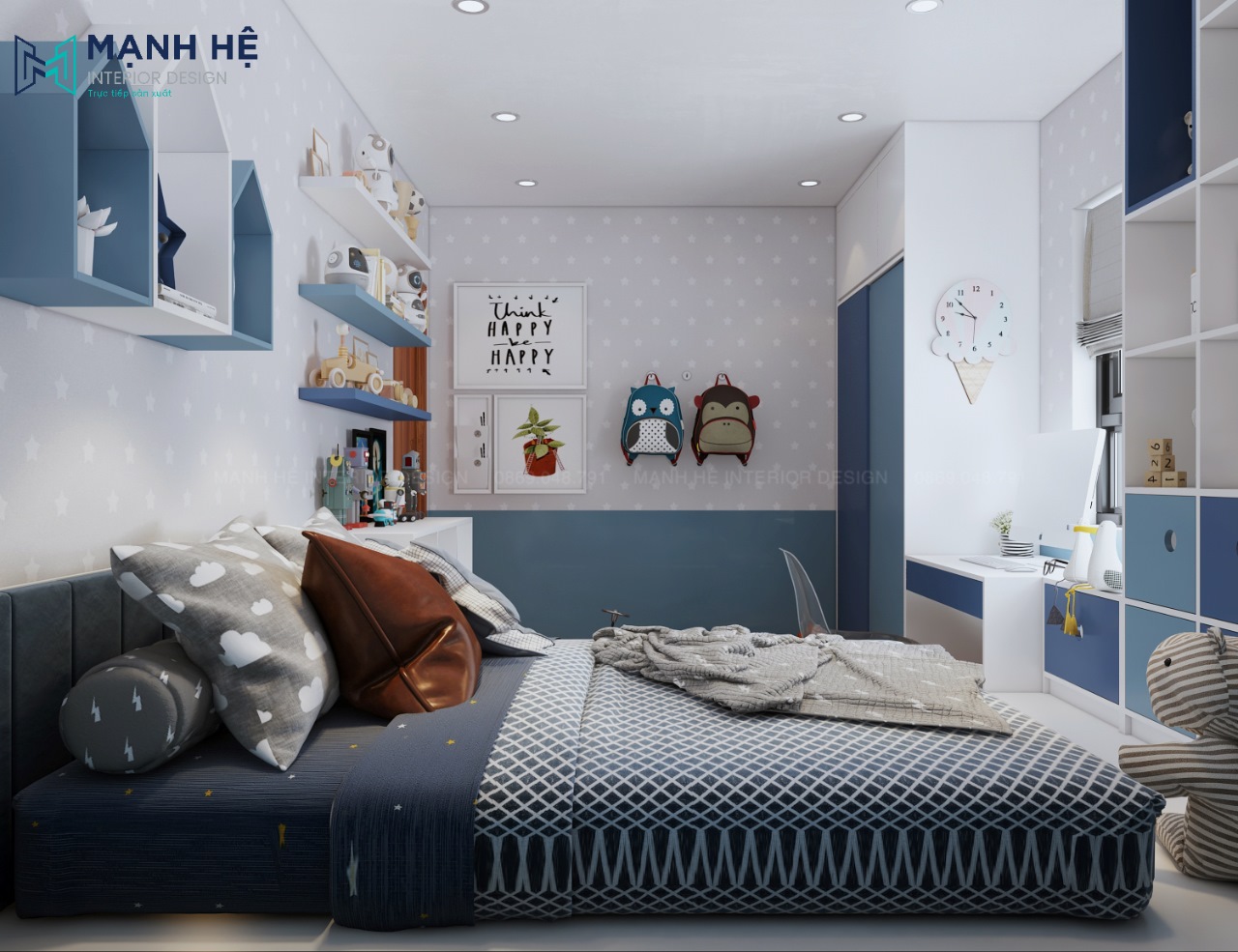 Phòng ngủ màu xanh dương đpẹ nhất