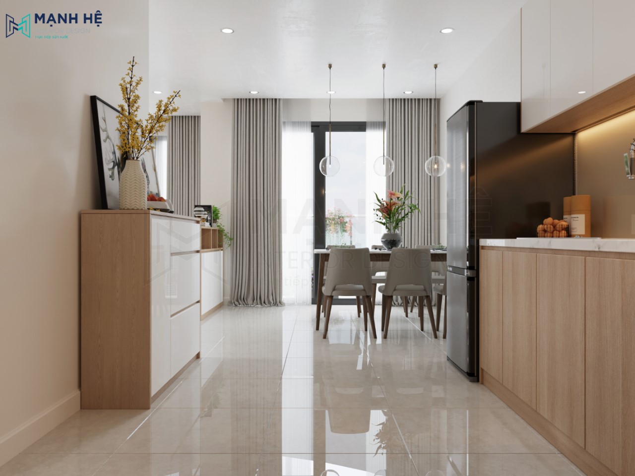 Rèm 2 lớp phòng khách bếp