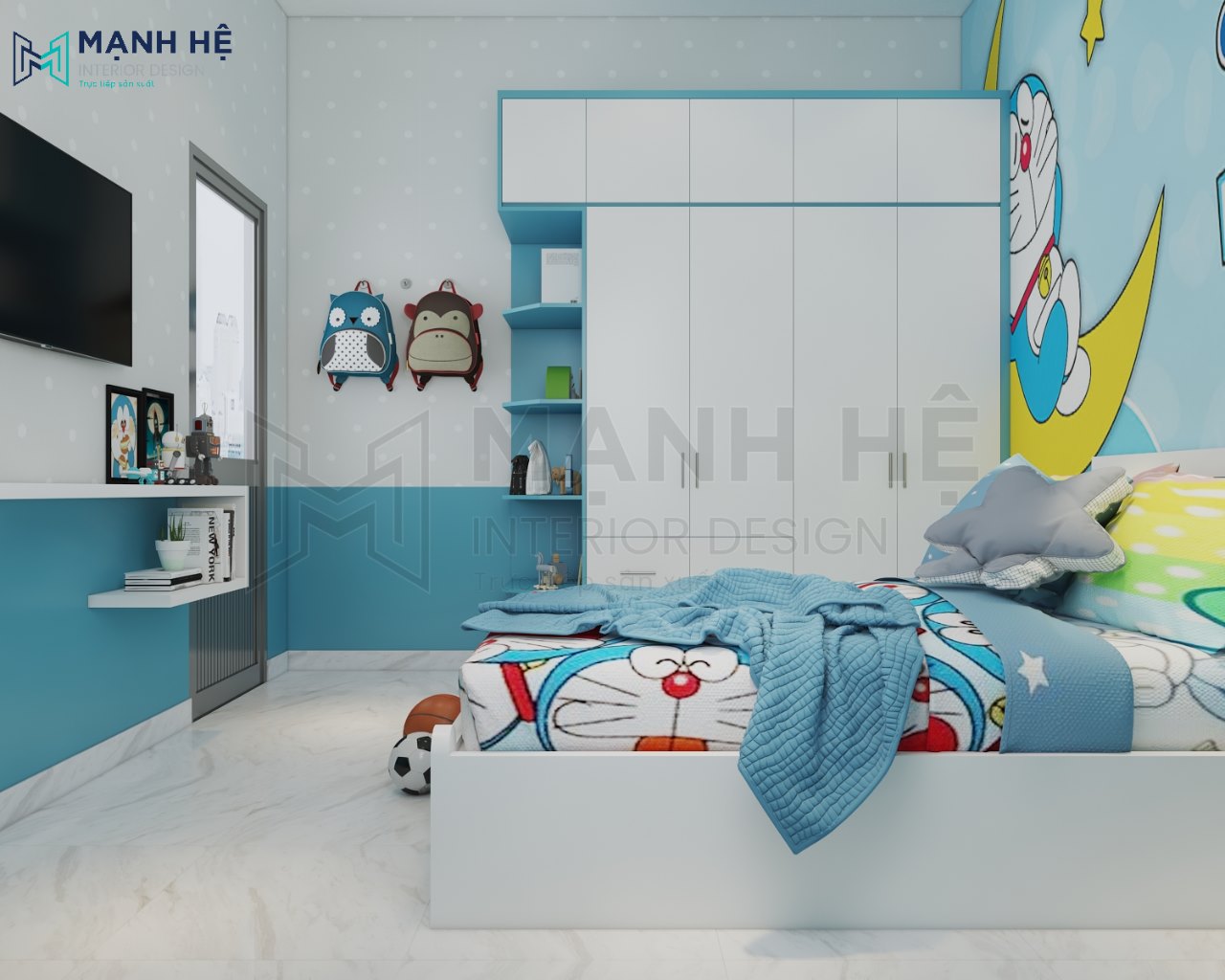 Mẫu thiết kế nội thất phòng ngủ Doraemon cho bé trai và bé gái