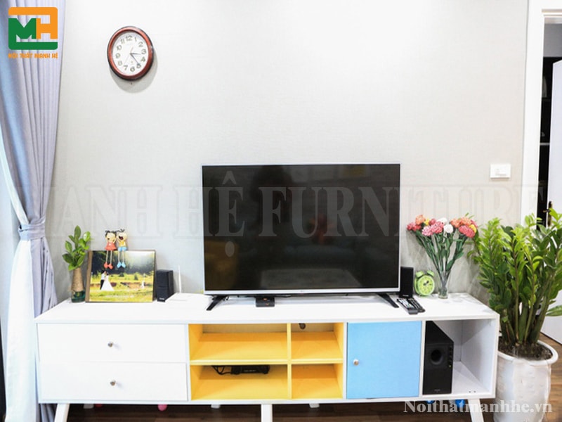 mẫu tủ tivi màu xanh
