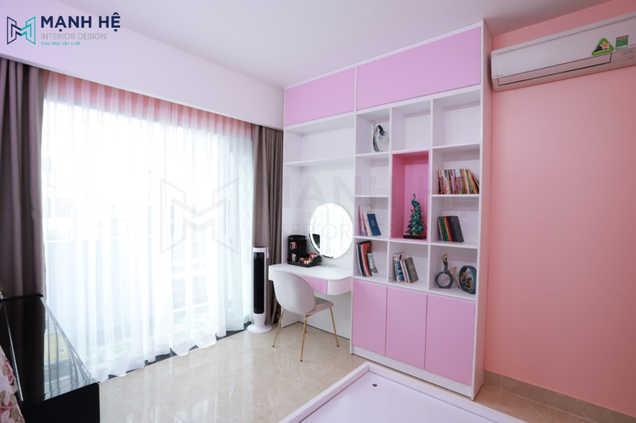 Hoàn thiện thi công nội thất phòng ngủ màu hồng cho bé gái