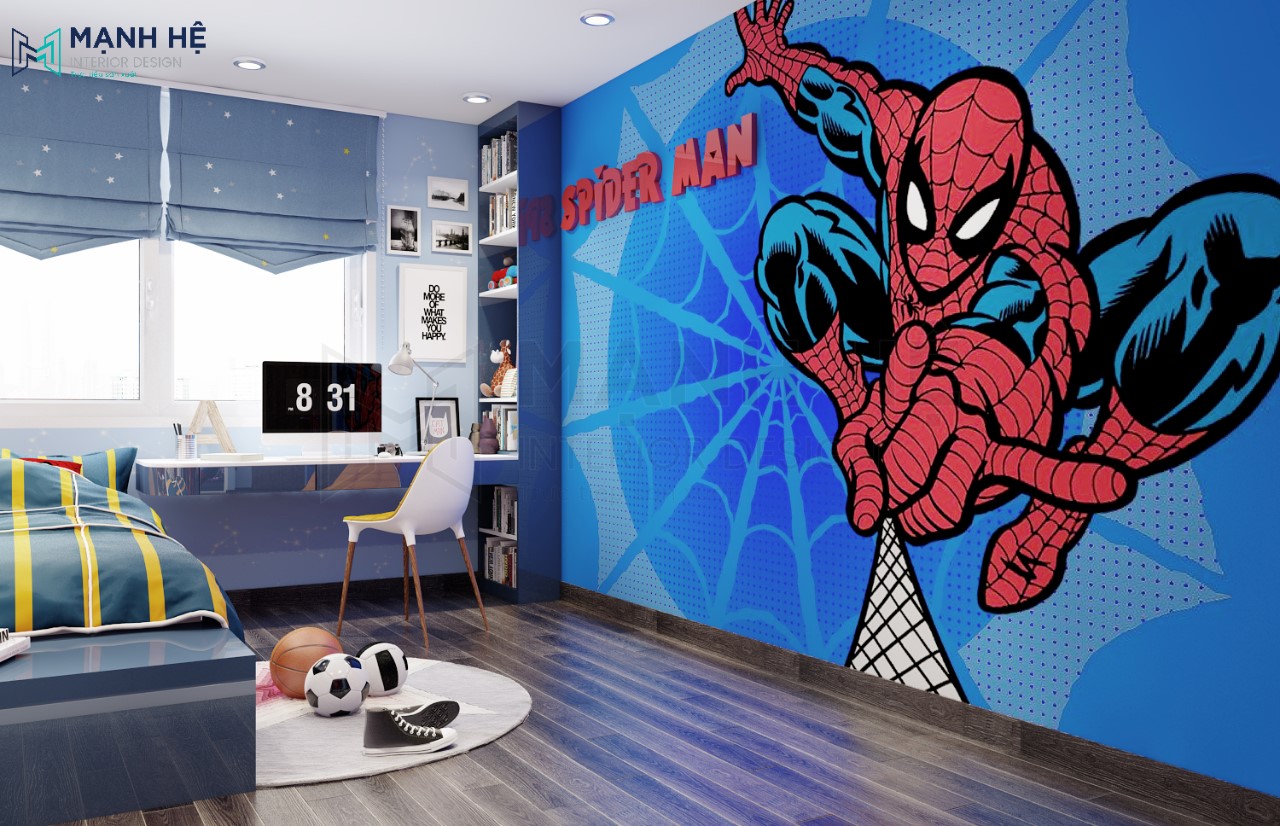 Mẫu phòng ngủ Spider Man sinh động dành cho bé trai cá tính