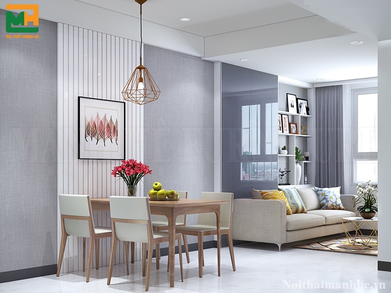 thiết kế nội thất phòng khách liền bếp