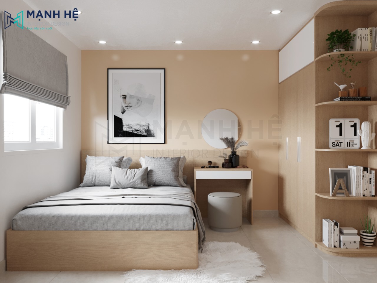 Thiết kế nội thất phòng ngủ gỗ công nghiệp hiện đại