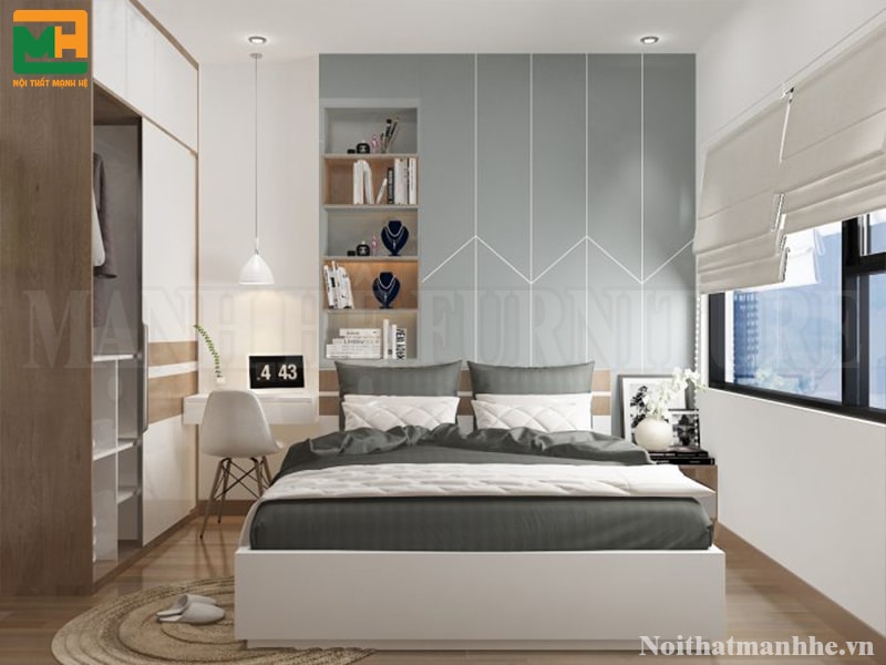 Giường ngủ màu trắng tinh khiết, mang đến cảm giác thoải mái, thư giãn