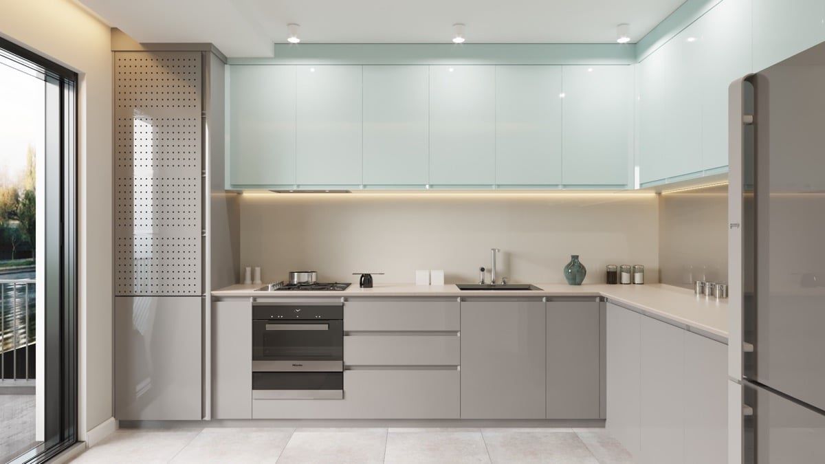 Tủ bếp màu xanh đậm bắt mắt và cuốn hút cho không gian bếp