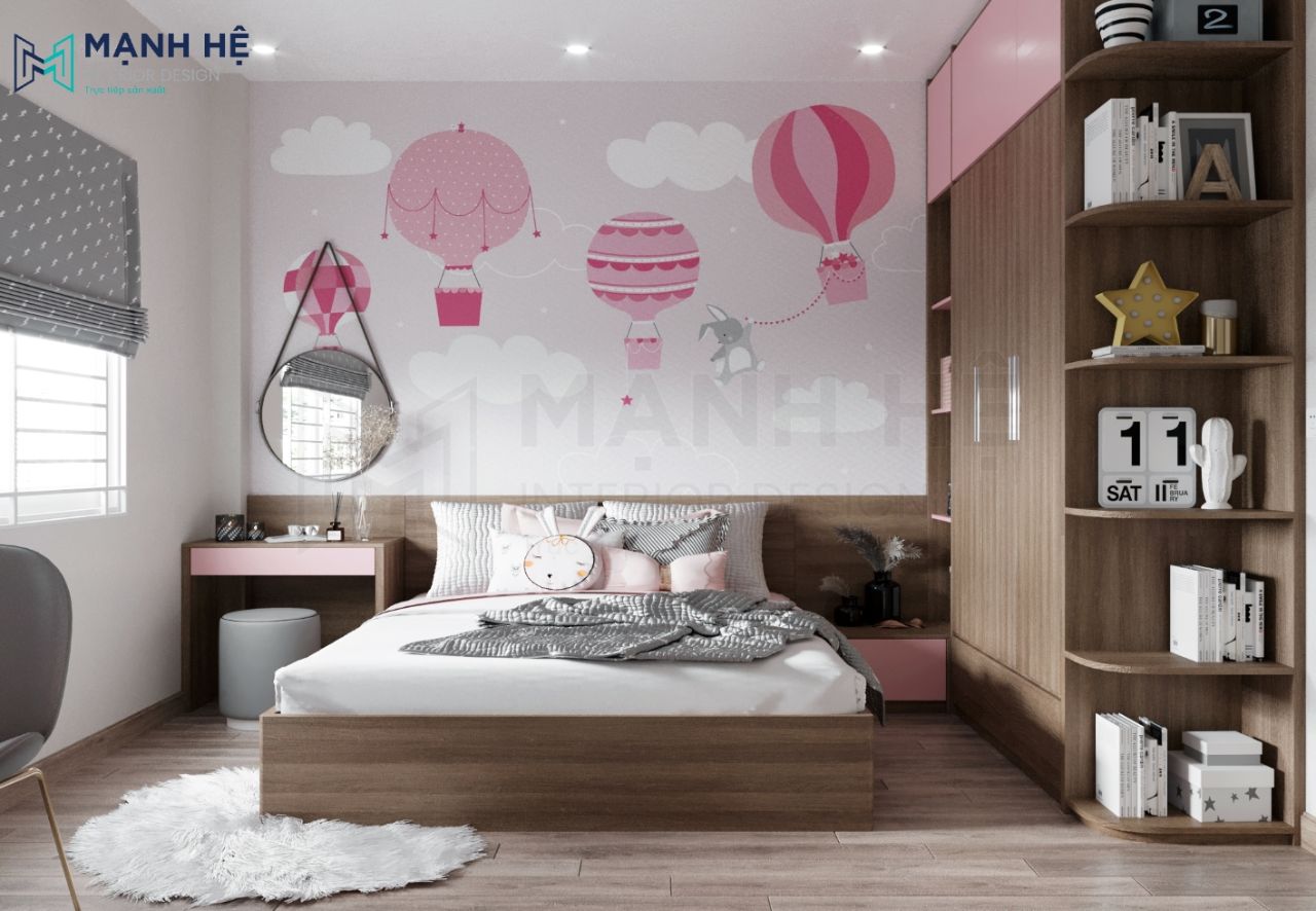 không gian phòng ngủ màu hồng