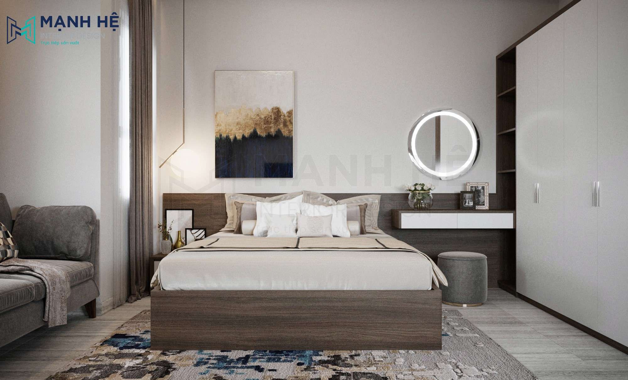 Mẫu giường đôi hiện đại thiết kế gỗ sang trọng cho phòng ngủ