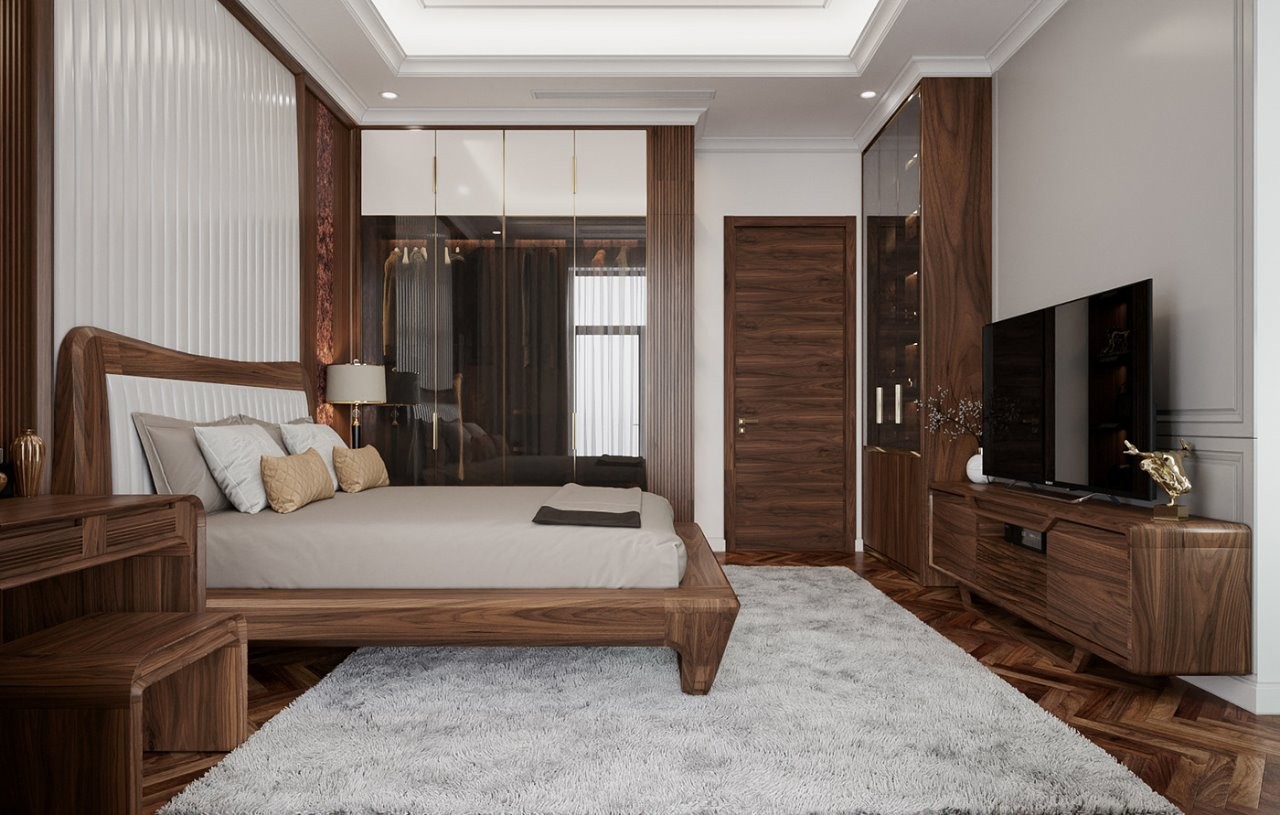 phòng ngủ làm từ gỗ óc chó