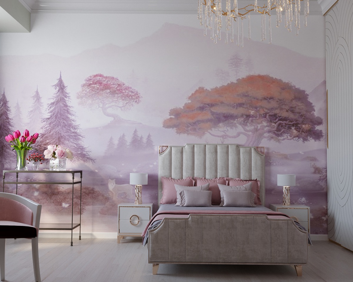 Giấy dán tường phòng ngủ màu hồng