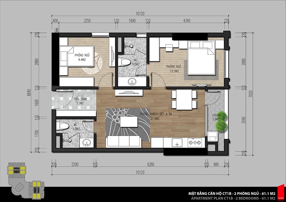 Thiết kế nội thất chung cư 120m2 3 phòng ngủ Stellar Hà Nội NDCC71