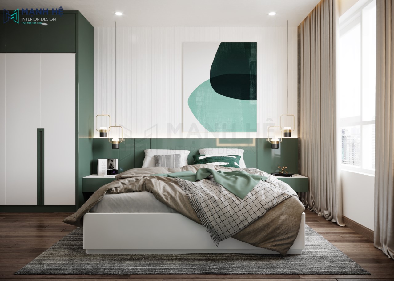 Thiết kế phòng ngủ màu xanh lá