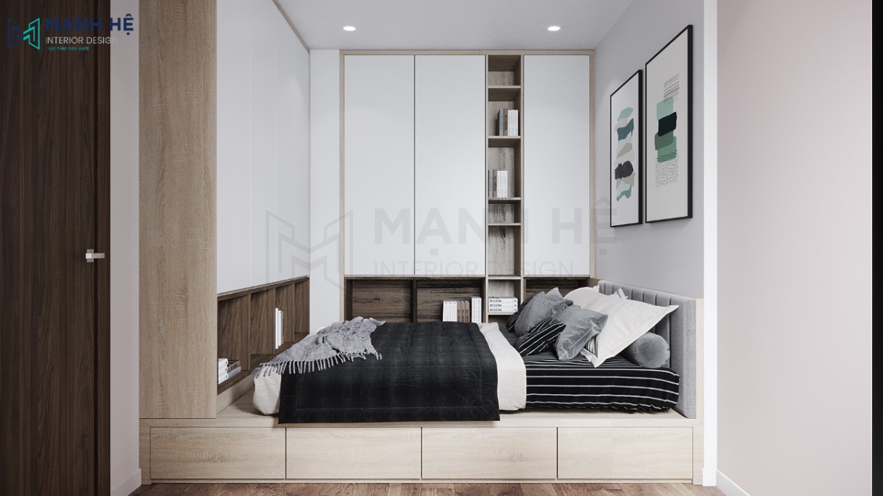 thiết kế phòng ngủ giường bục tiết kiệm diện tích cho nhà nhỏ