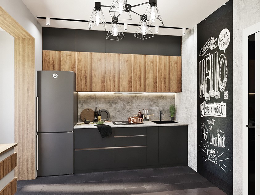 Nhà bếp nhỏ tone xám đẹp hiện đại