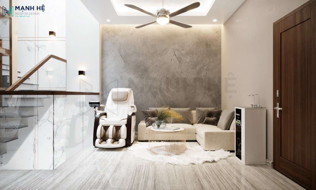 Thiết kế nội thất sảnh hành lang với bộ bàn ghế đơn giản