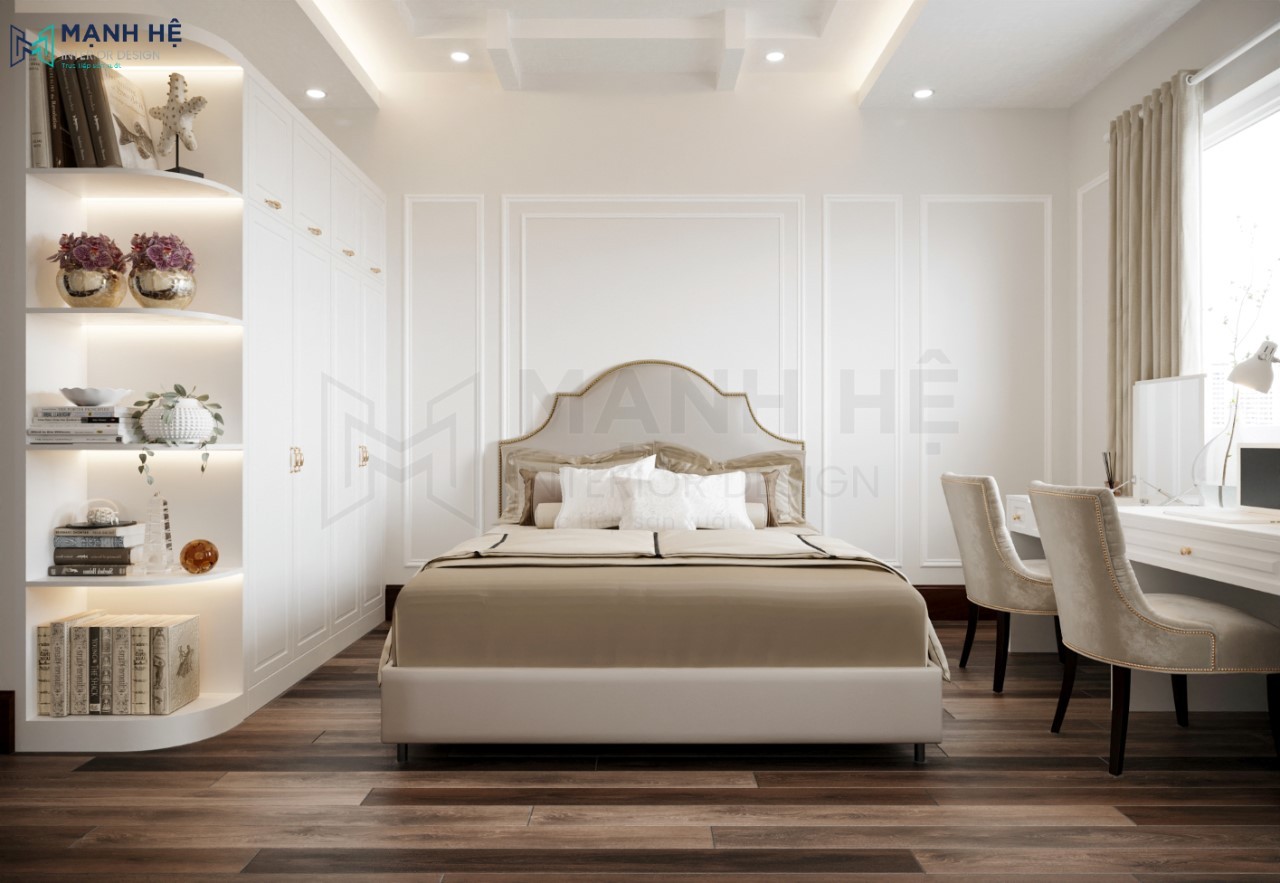 Thiết kế nội thất phòng ngủ master theo phong cách tân cổ điển đẳng cấp