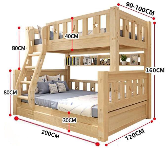 Nếu lựa chọn giường tầng, ba mẹ hay lưu ý kích thước chuẩn sau để đảm bảo an toàn và phù hợp với bé