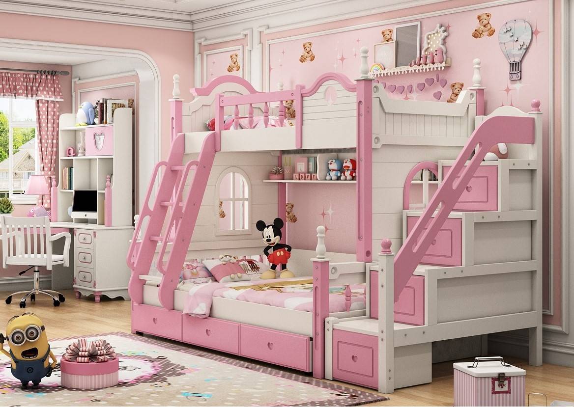 Giường tầng công chúa màu hồng dễ thương