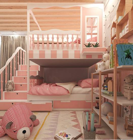Mẫu giường tầng đẹp màu hồng