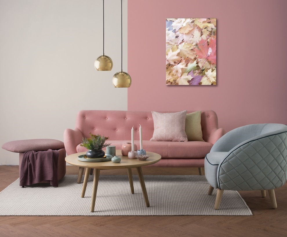 Phòng khách màu hồng pastel sang trọng