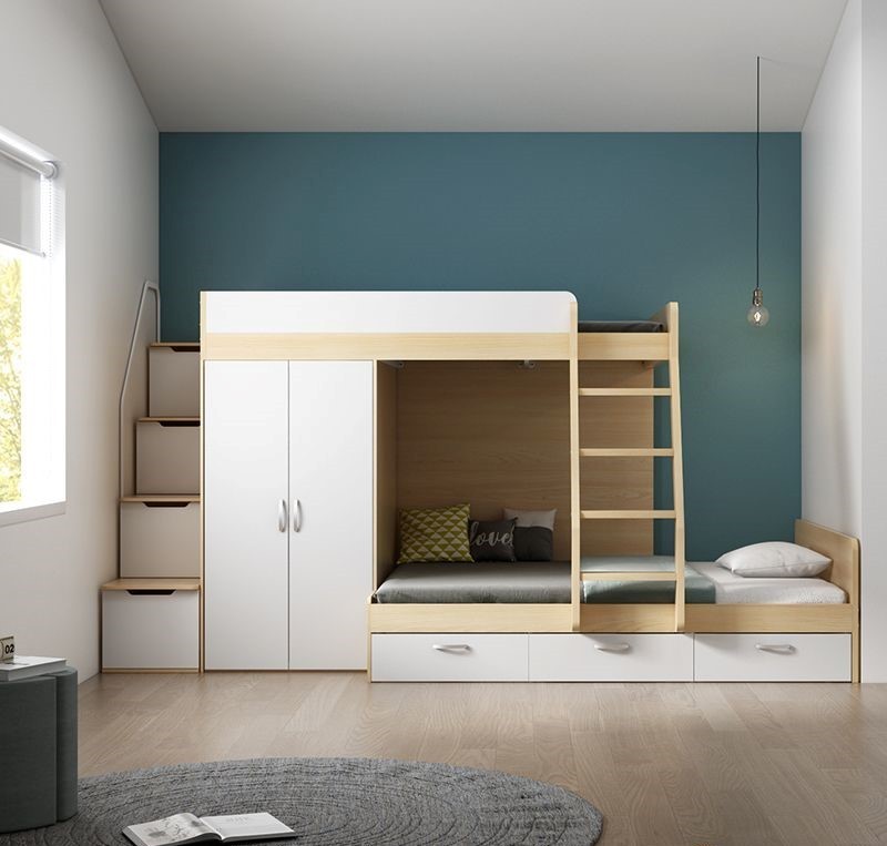 Giường tầng kèm tủ quần áo bằng gỗ