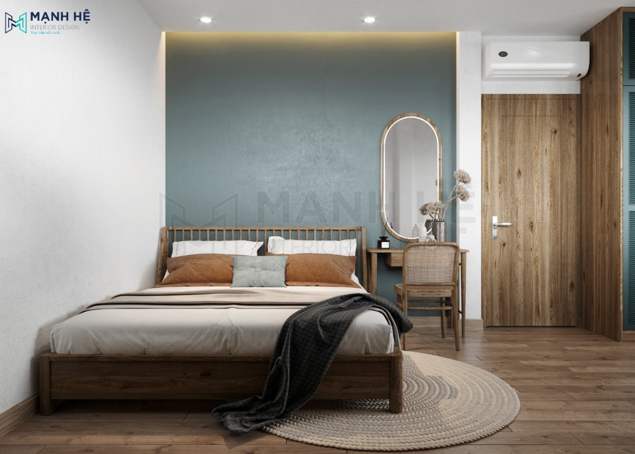 Thiết kế nội thất phòng ngủ thứ 3 với gam màu xanh sang trọng, thu hút