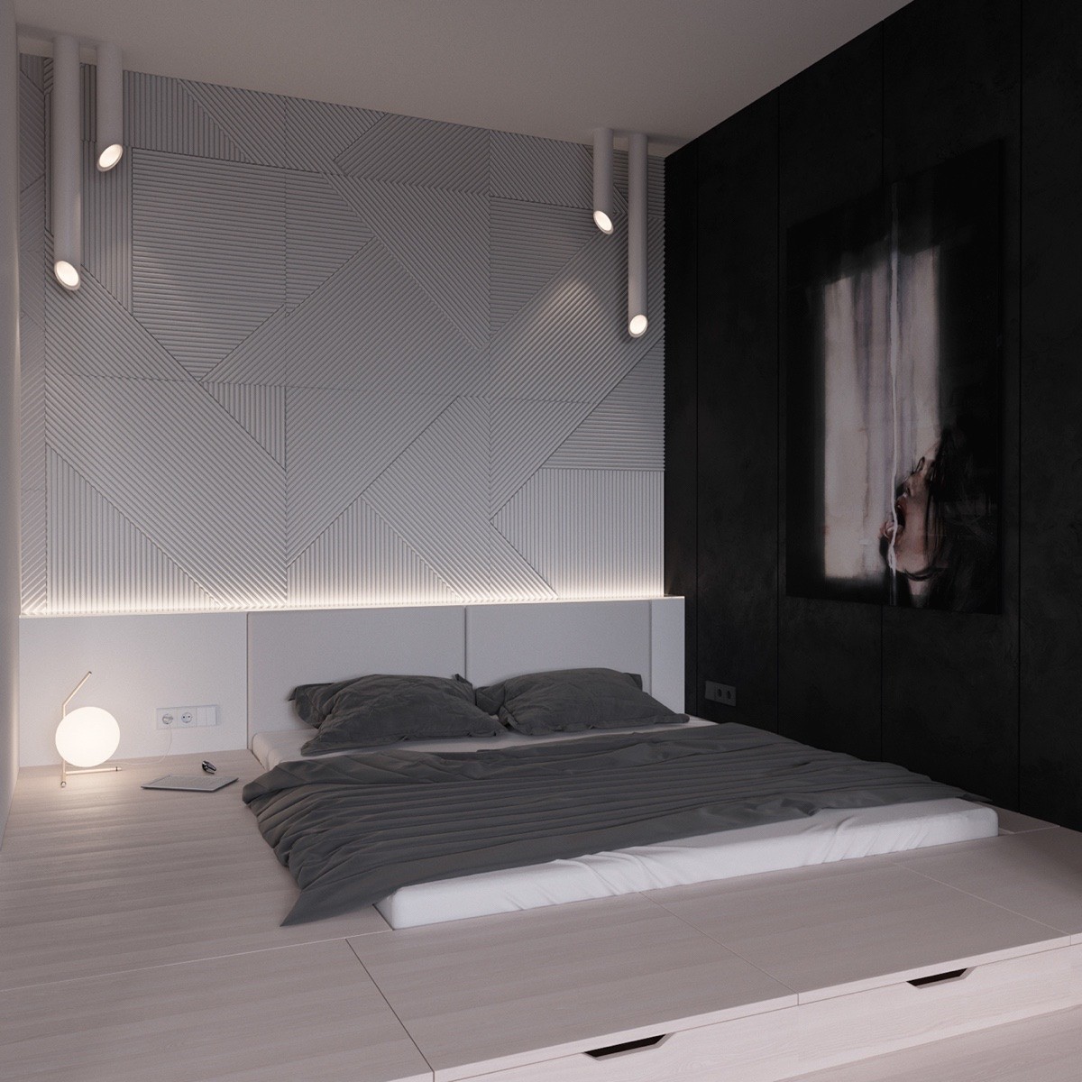 Thiết kế phòng ngủ đơn giản với bục ghế