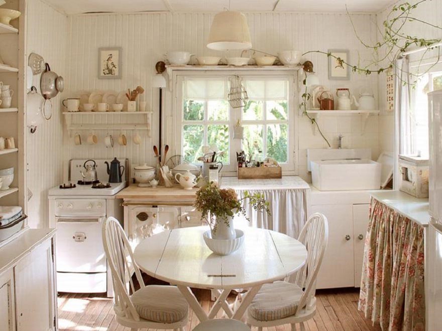 Phòng bếp Vintage với gam màu trắng nhã nhặn xinh xắn