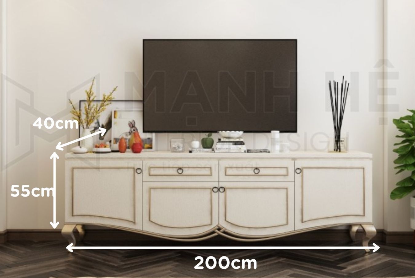 Lựa chọn kích thước tiêu chuẩn tủ kệ tivi phong cách cổ điển