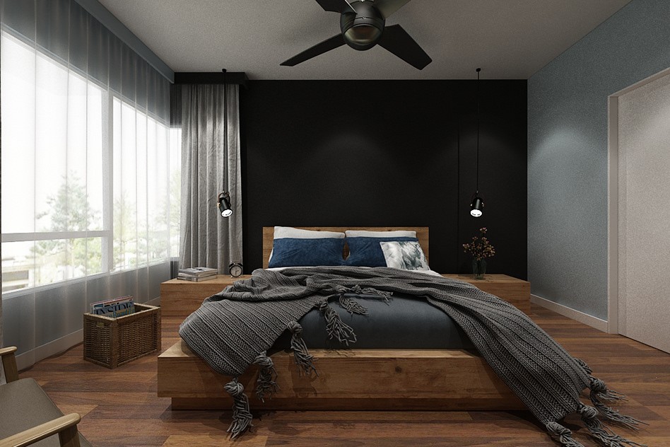 Phòng ngủ màu đen kết hợp màu nâu gỗ