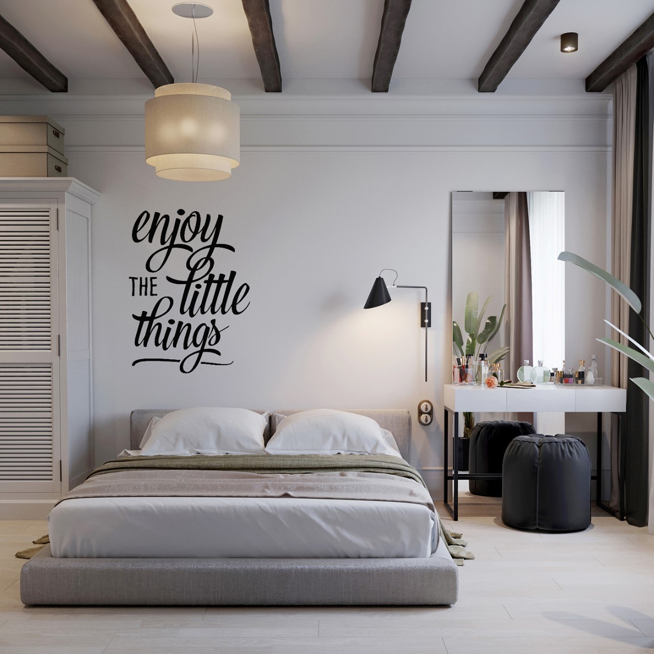 Thiết kế phòng ngủ nhỏ phong cách Bắc Âu với gam màu trắng đặc trưng