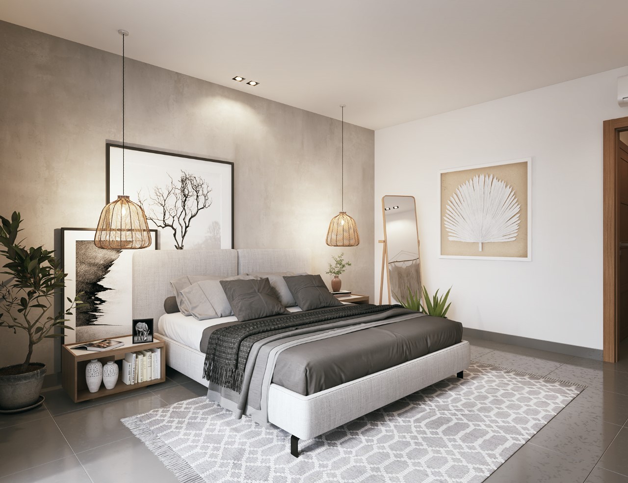 Thiết kế phòng ngủ phong cách Scandinavian đẹpvới nhiều tranh trừu tượng