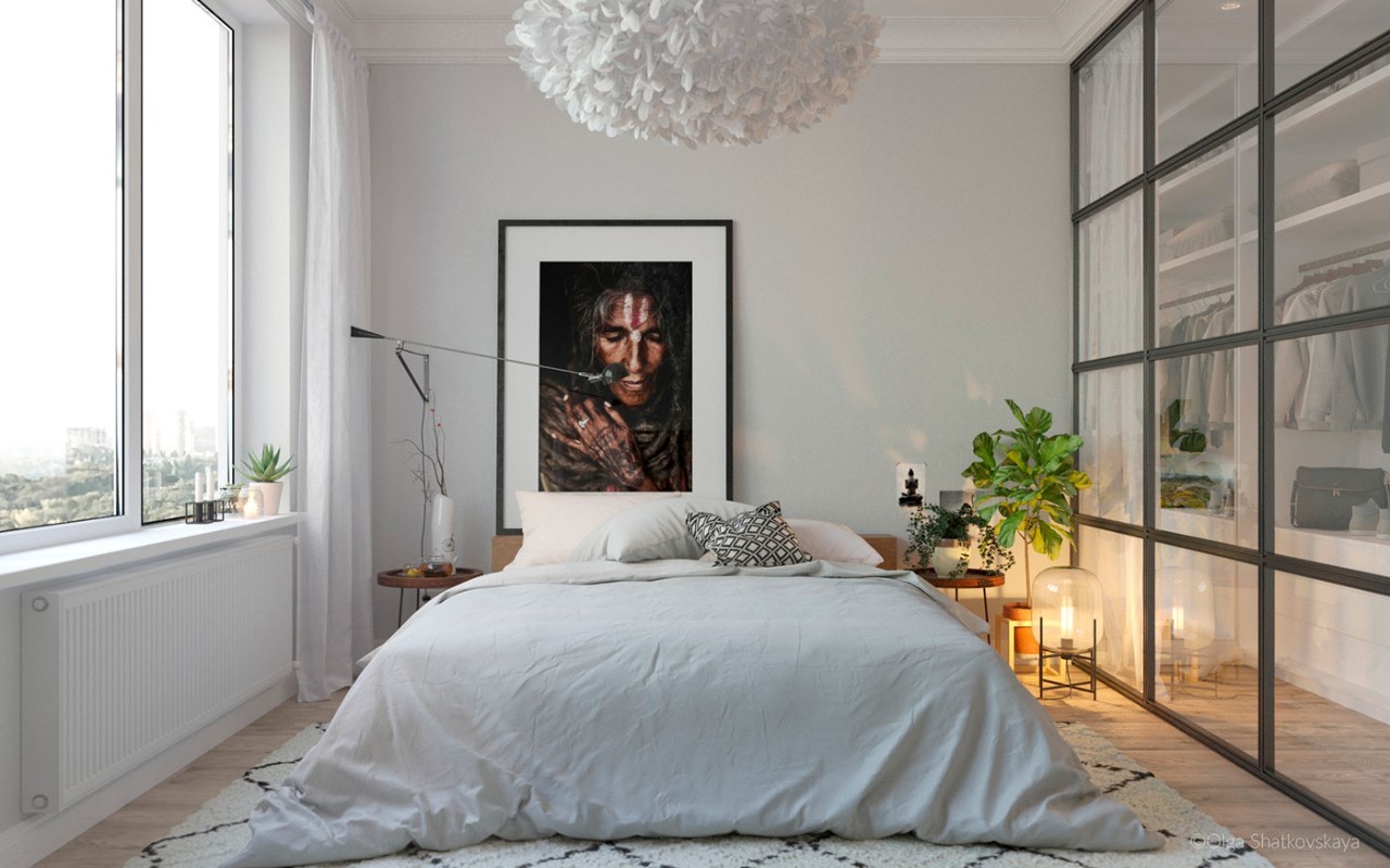 Bức tranh đầu giường làm điểm nhấn nổi bật cho không gian phòng ngủ