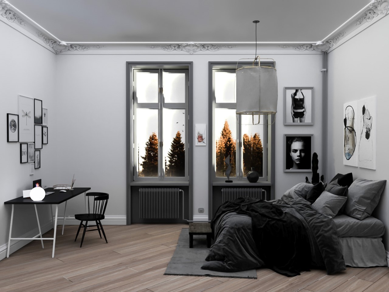 Những ô cửa sổ lớn là đặc trưng cho phòng ngủ phong cách scandinavian