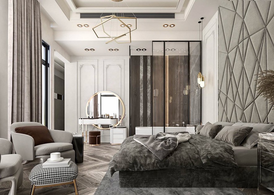 Thiết kế phòng ngủ Luxury tone xám hiện đại